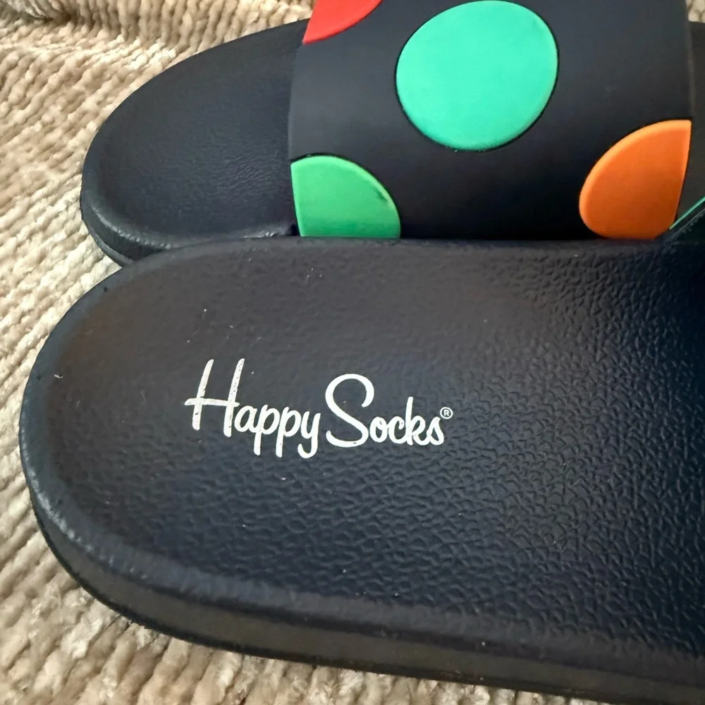HAPPY SOCKS Men's Big Colorful Dots Comfortable Slides Size 8.5-9.5 EUC - Picture 4 of 6